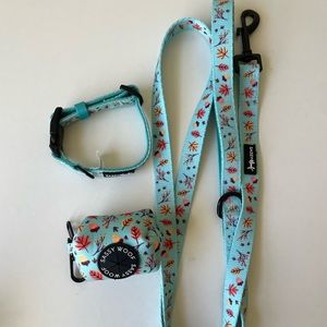 SASSY WOOF falling fur you small collar, leash, and poop bag holder set